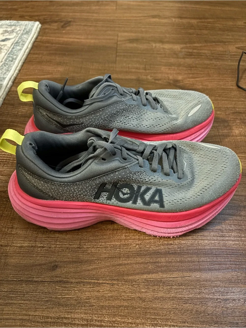 Hoka bondi 8 size 7.5 Dark Gray Running Shoes with Blue Logo Accent